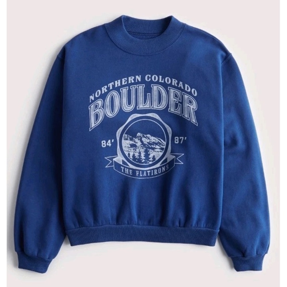 Hollister‎ Mock Neck Mom Sweatshirt Royal Blue Crop Comfy Lounge Sz Small NEW